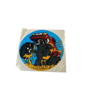 Vintage 1992 SmileMakers Monster Truck Sticker Big Tires 2.5" Round New
